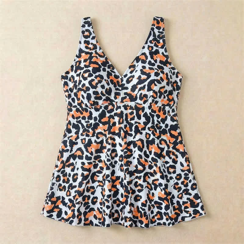 Plusock Leopard Flower Print Empire Waist Swim Dress - image 22