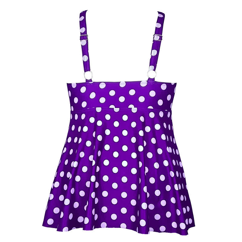 Plusock Flower Polka Dot Print V Neck Swim Dress - image 10