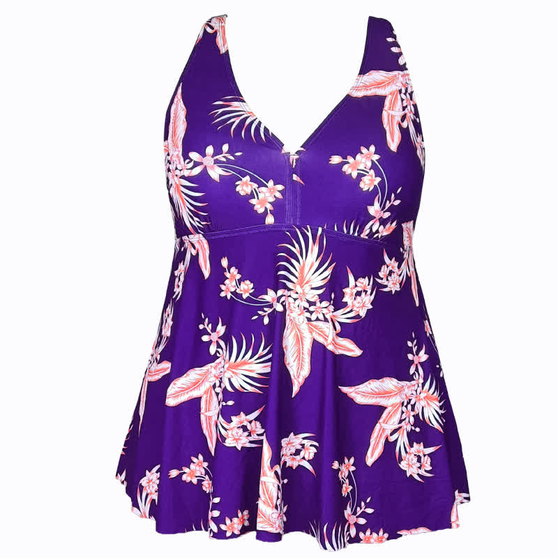 Plusock Flower Polka Dot Print V Neck Swim Dress - image 15