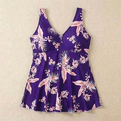 Plusock Flower Polka Dot Print V Neck Swim Dress - image 17
