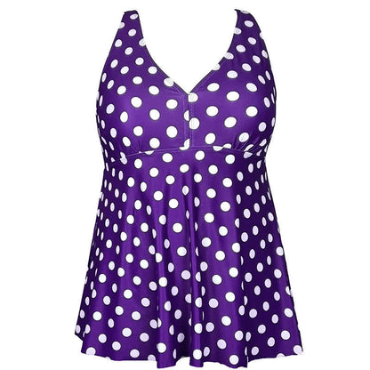 Plusock Flower Polka Dot Print V Neck Swim Dress - image 9
