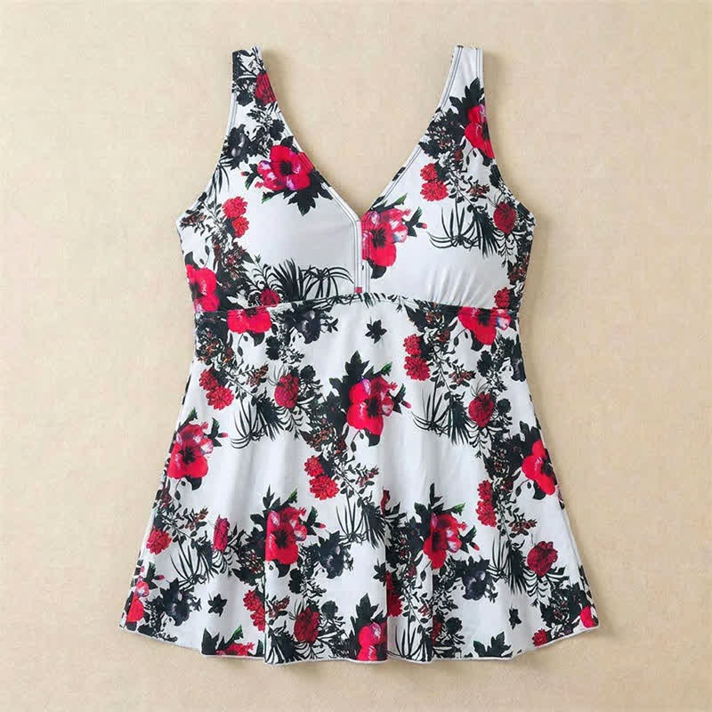 Plusock Flower Polka Dot Print V Neck Swim Dress - image 14