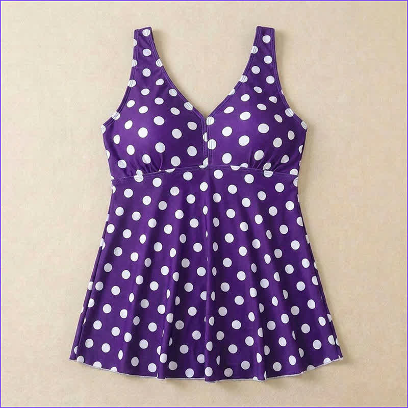 Plusock Flower Polka Dot Print V Neck Swim Dress - image 11