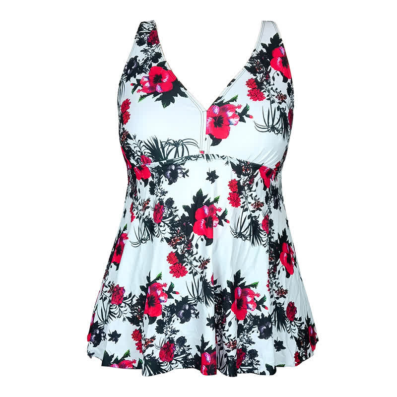 Plusock Flower Polka Dot Print V Neck Swim Dress - image 12