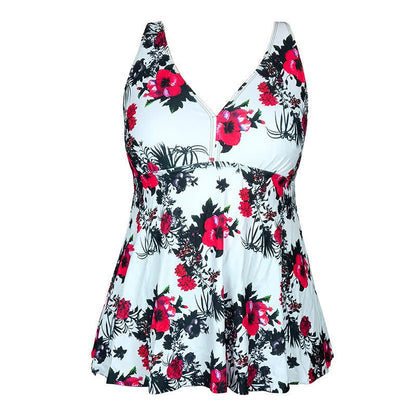 Plusock Flower Polka Dot Print V Neck Swim Dress - image 12