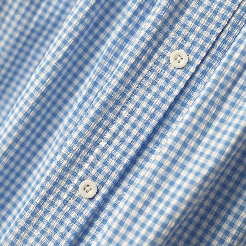 Plusock Plus Size Blue Gingham Eyelet Short Sleeve Blouse - image 4