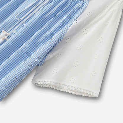 Plusock Plus Size Blue Gingham Eyelet Short Sleeve Blouse - image 2