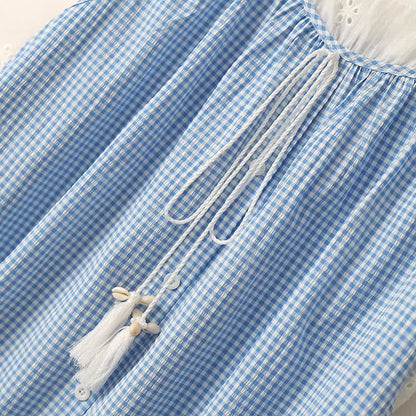 Plusock Plus Size Blue Gingham Eyelet Short Sleeve Blouse - image 3