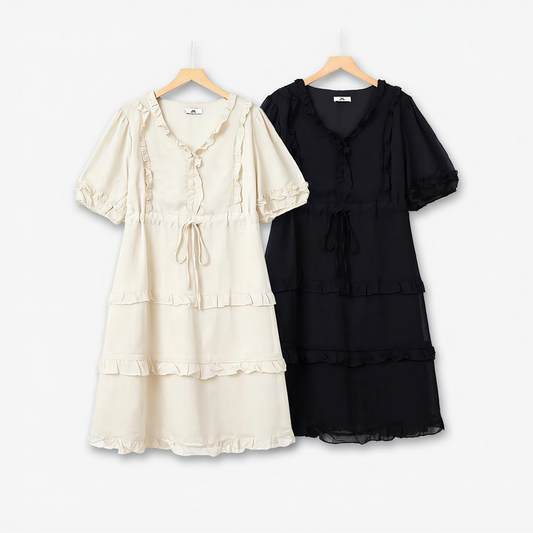Plusock Plus Size Elegant V-Neck Ruffle Tie-Waist Midi Dress - image 0