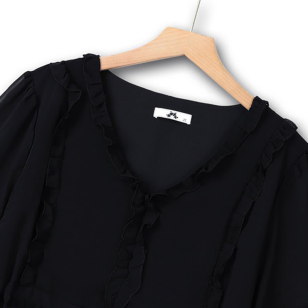 Plusock Plus Size Elegant V-Neck Ruffle Tie-Waist Midi Dress - image 1
