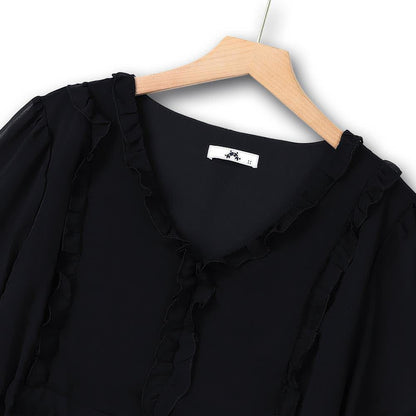 Plusock Plus Size Elegant V-Neck Ruffle Tie-Waist Midi Dress - image 1