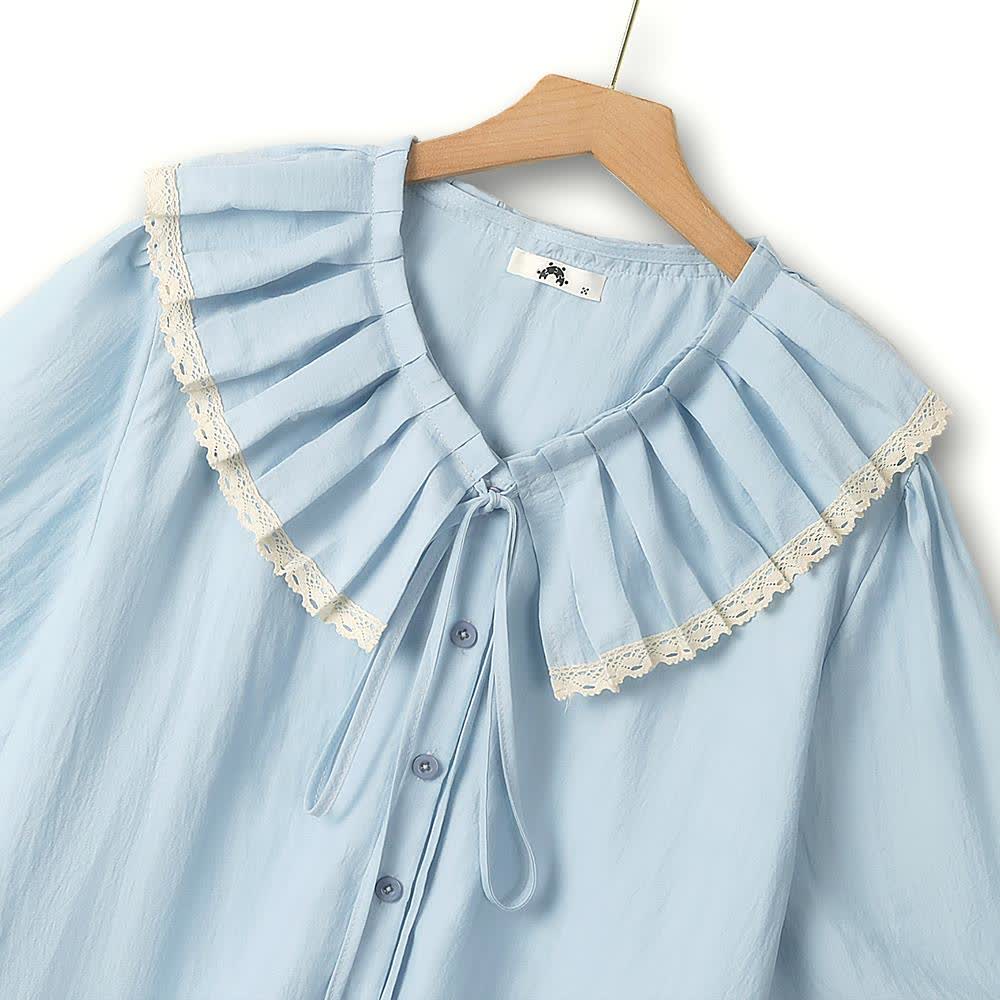 Plusock Plus Size Ruffle Collar Lace Trim Blouse - image 1