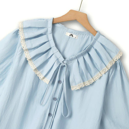Plusock Plus Size Ruffle Collar Lace Trim Blouse - image 1