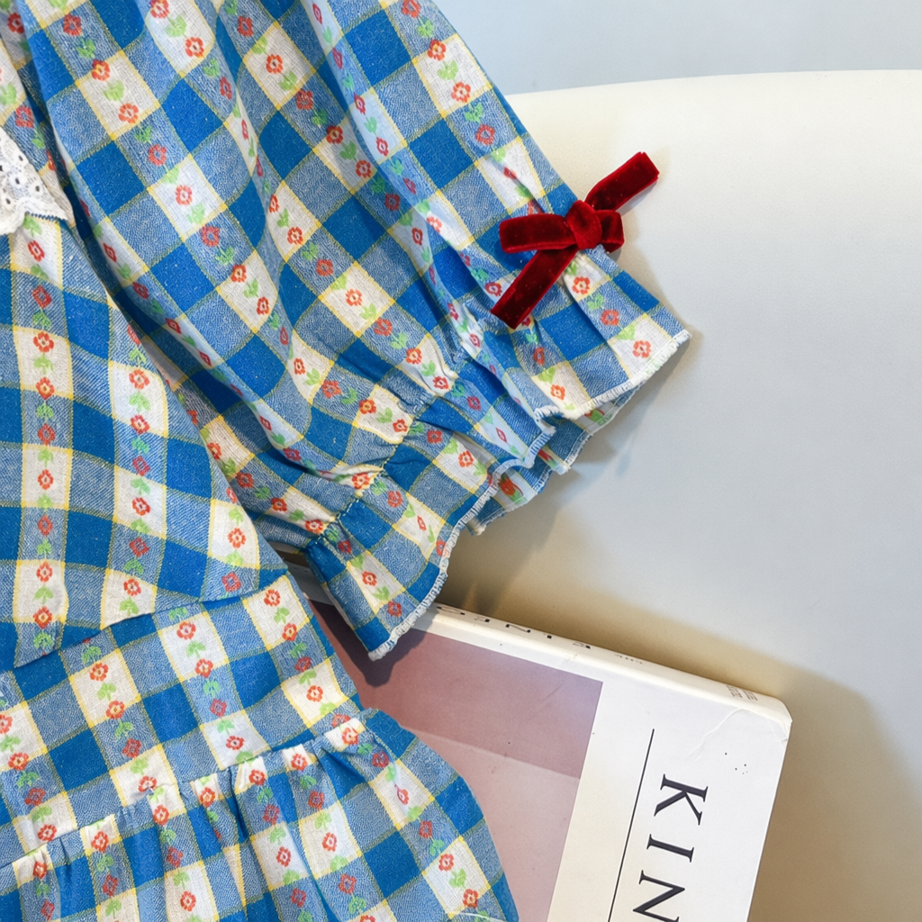 Plusock Plus Size Blue Gingham Square Neck Puff Sleeve Midi Dress - image 3