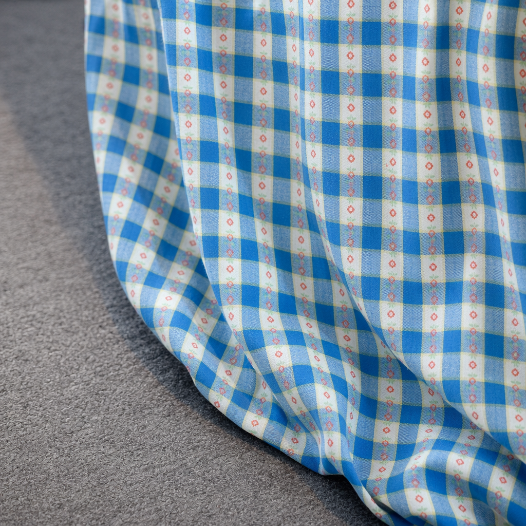 Plusock Plus Size Blue Gingham Square Neck Puff Sleeve Midi Dress - image 5