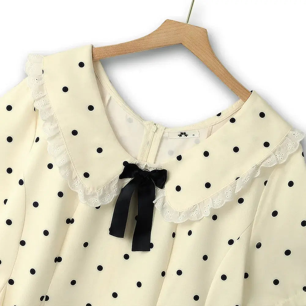 Plusock Plus Size Polka Dot Lace Collar Midi Dress - image 1