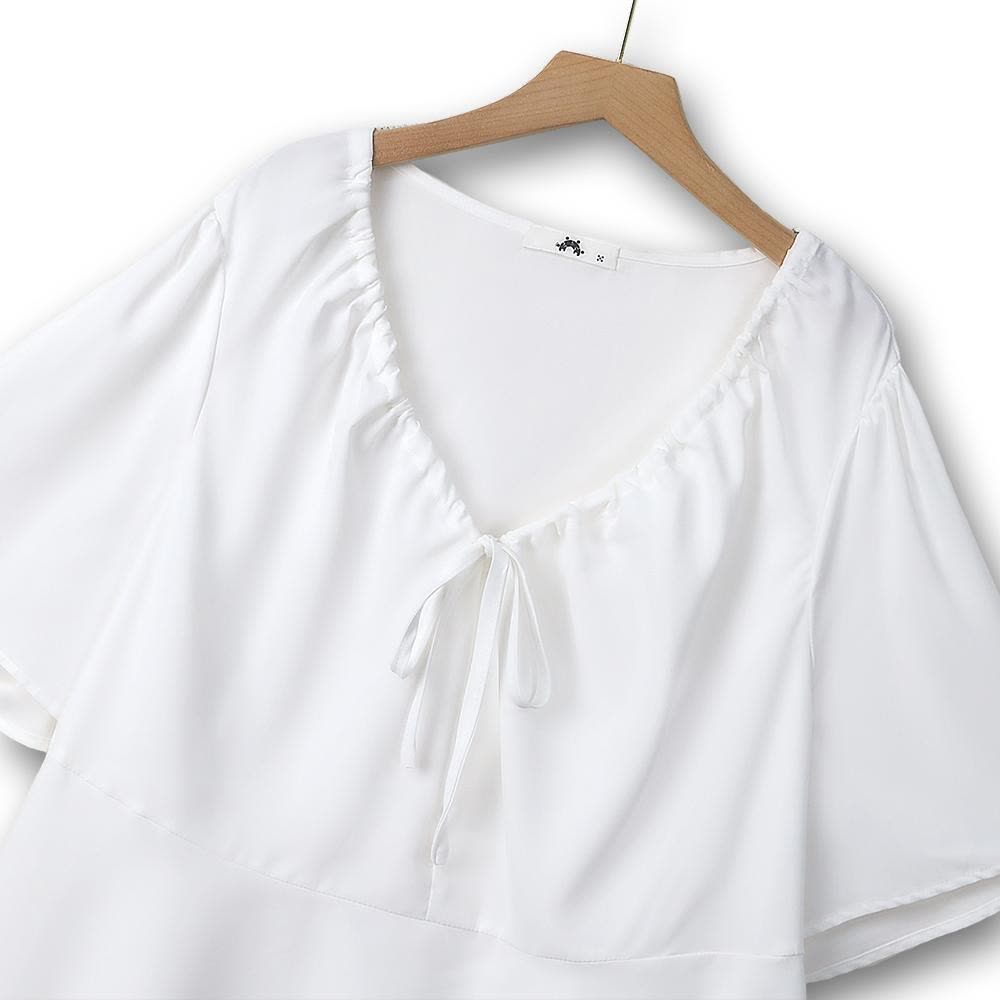 Plusock Plus-Size V Neck Tie-Neck Ruffle Peplum Blouse - image 1