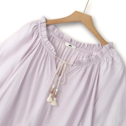 Plusock Plus Size Lavender Tassel Tie Boho Blouse - image 1