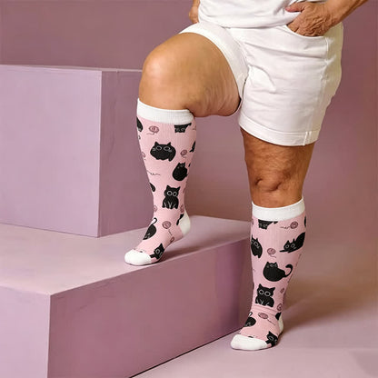 Plusock Plus Size Color Pop Cat Compression Socks - Pink(1 Pair) - 4XL - image 3