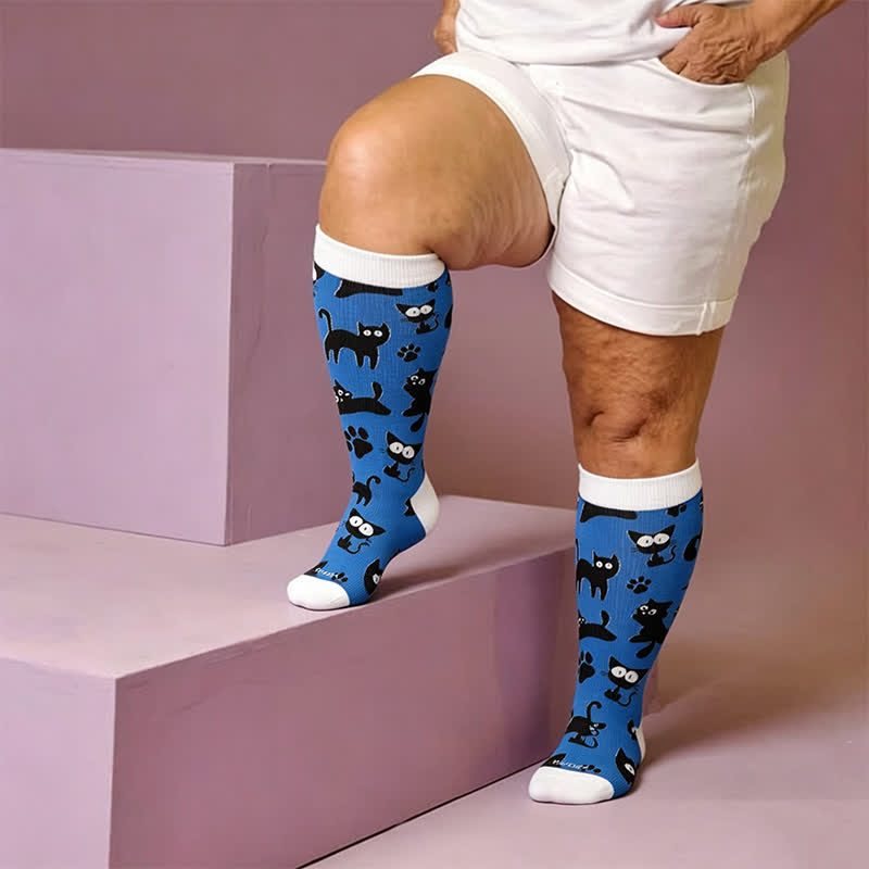 Plusock Plus Size Color Pop Cat Compression Socks - Blue(1 Pair) - 4XL - image 2