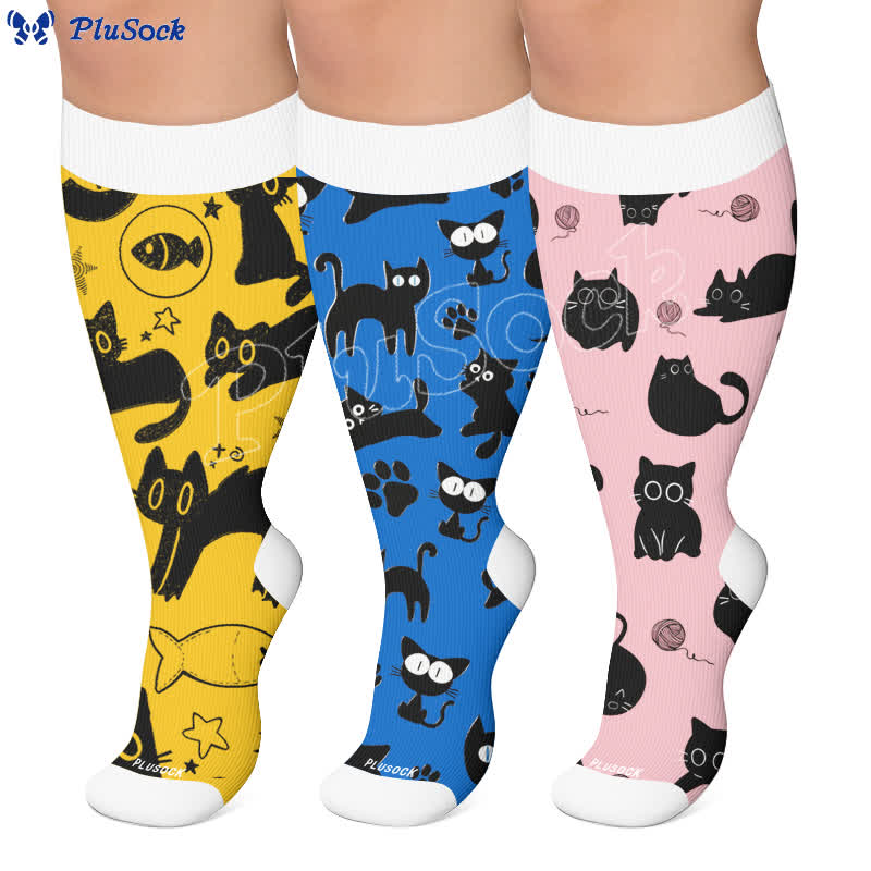 Plusock Plus Size Color Pop Cat Compression Socks - image 0
