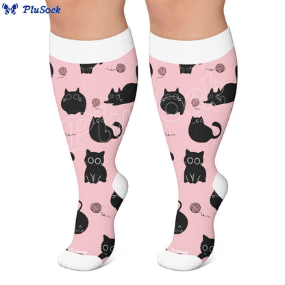Plusock Plus Size Color Pop Cat Compression Socks - image 7
