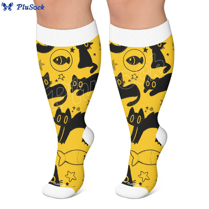 Plusock Plus Size Color Pop Cat Compression Socks - image 5