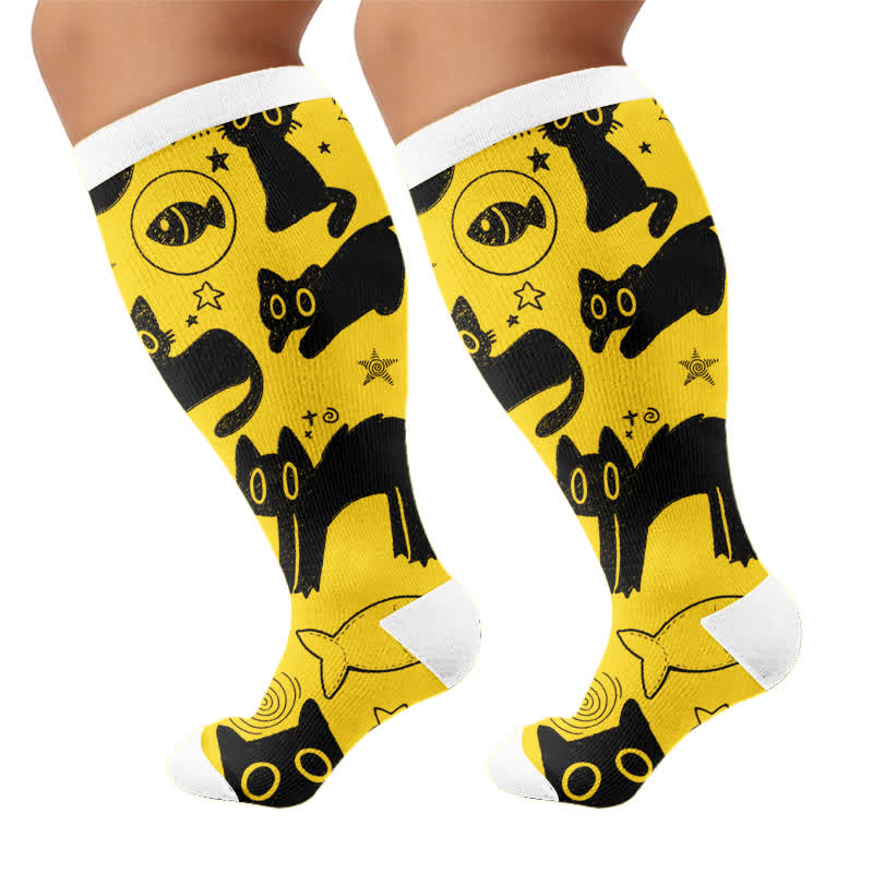 Plusock Plus Size Color Pop Cat Compression Socks - image 8