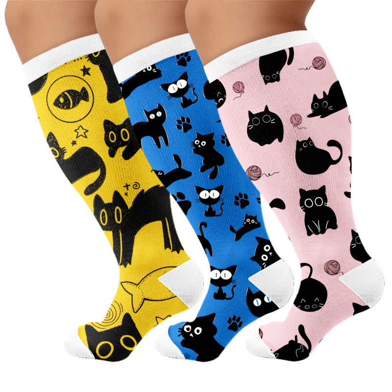 Plusock Plus Size Color Pop Cat Compression Socks - Multicolor(3 Pairs) - 4XL - image 4