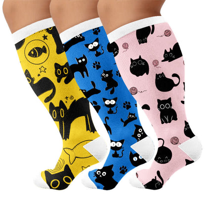 Plusock Plus Size Color Pop Cat Compression Socks - Multicolor(3 Pairs) - 4XL - image 4