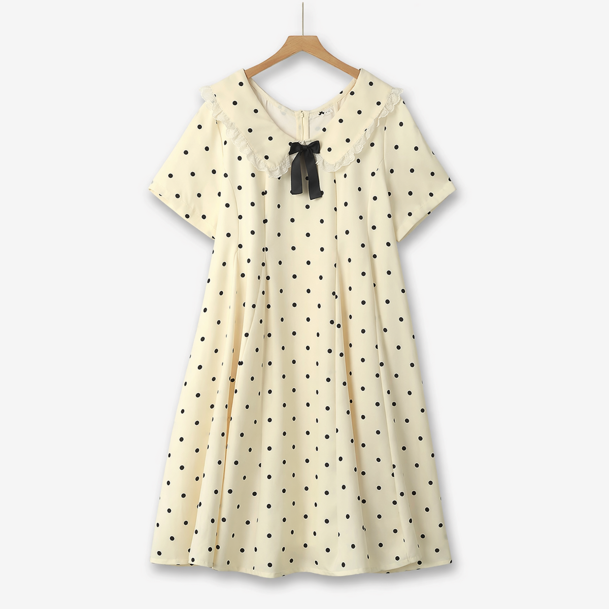 Plusock Plus Size Polka Dot Lace Collar Midi Dress - Beige - 6XL - image 0