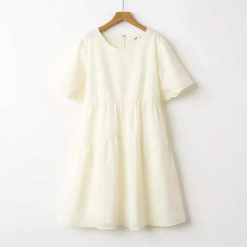 Plusock Textured Tencel Blend Puff Sleeve Midi Dress - Beige - 6XL - image 0