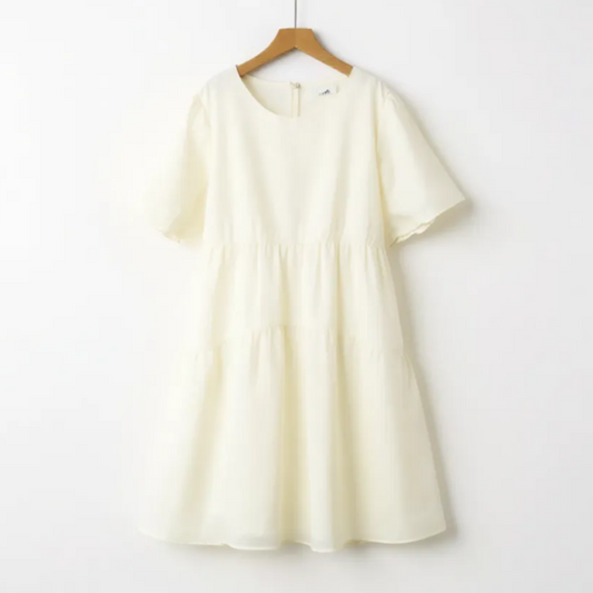 Plusock Textured Tencel Blend Puff Sleeve Midi Dress - Beige - 6XL - image 0