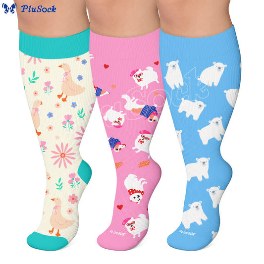 Plusock Plus Size Cartoon Flower & Animal Print Compression Socks - image 0