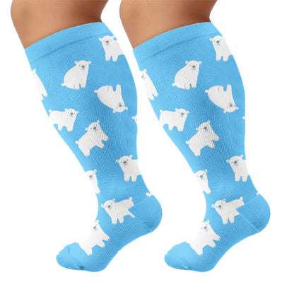 Plusock Plus Size Cartoon Flower & Animal Print Compression Socks - Blue(1 Pair) - 4XL - image 10