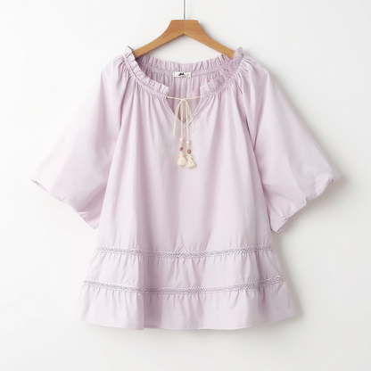 Plusock Plus Size Lavender Tassel Tie Boho Blouse - Purple - 6XL - image 0