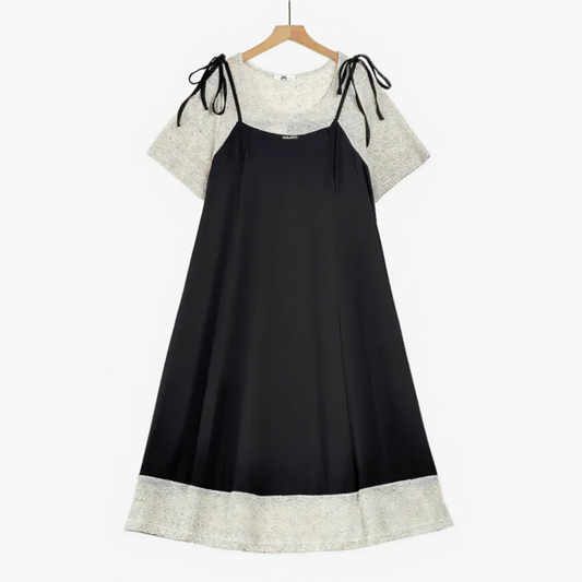 Plusock Plus Size Layered Tie Strap Midi Dress - Black - 6XL - image 0
