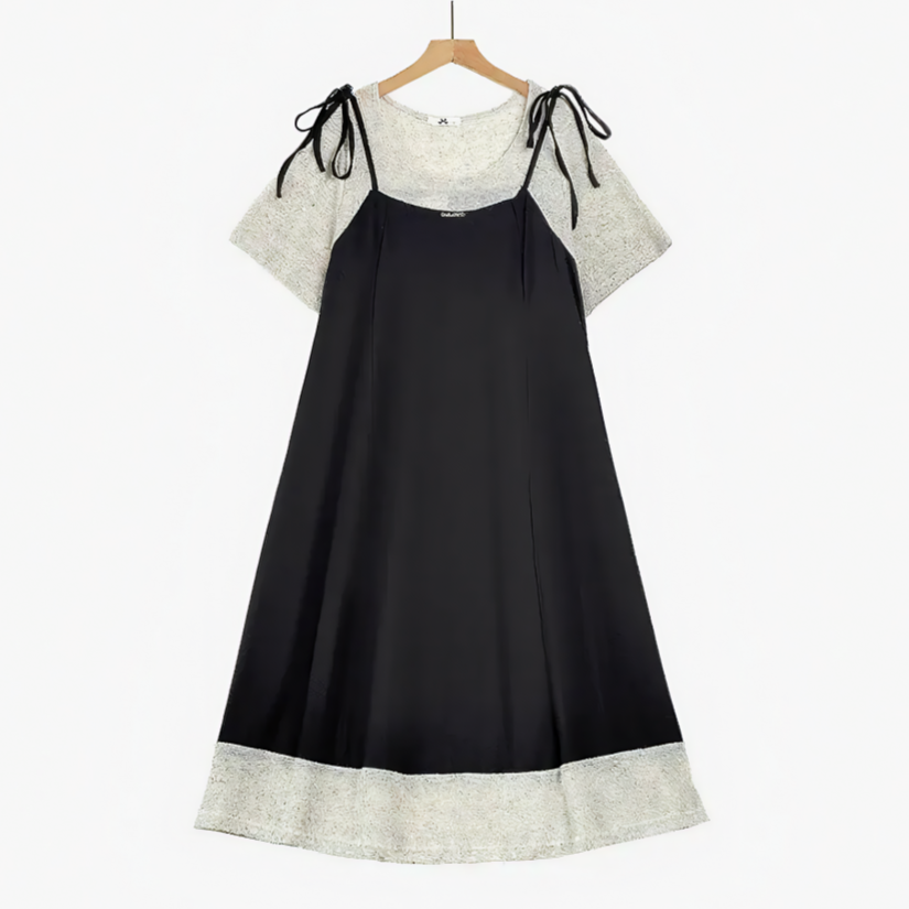 Plusock Plus Size Layered Tie Strap Midi Dress - Black - 6XL - image 0