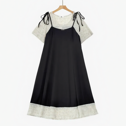 Plusock Plus Size Layered Tie Strap Midi Dress - Black - 6XL - image 0