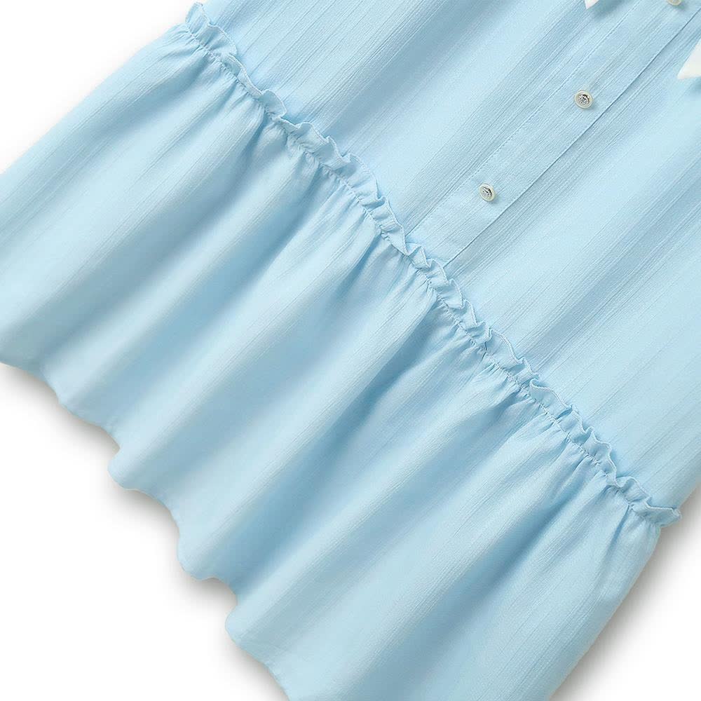 Plusock Plus Size Blue Contrast Collar Bow Tie Ruffle Hem Dress - image 2