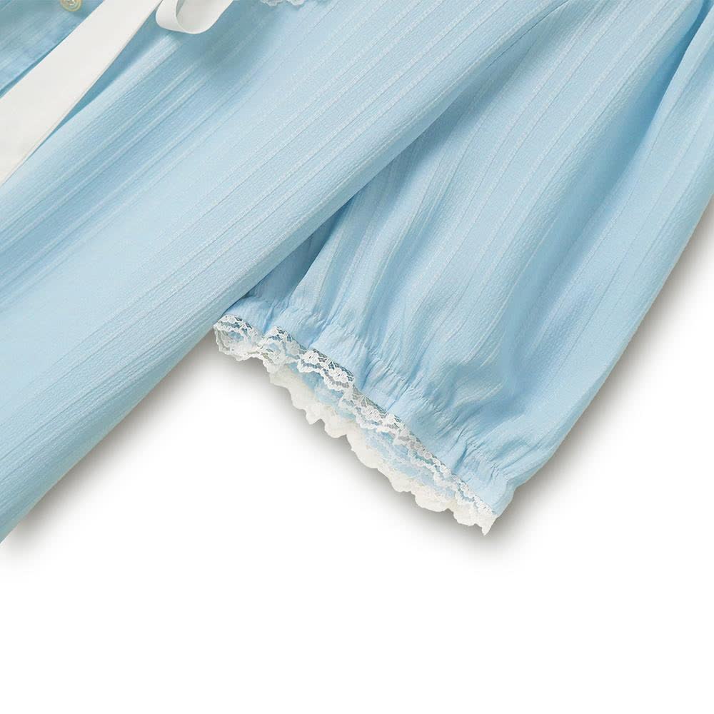 Plusock Plus Size Blue Contrast Collar Bow Tie Ruffle Hem Dress - image 3