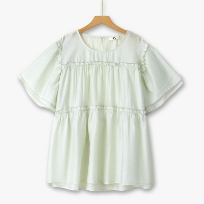 Plusock Plus Size Tiered Tencel Flutter Sleeve Blouse - Green - 6XL - image 0