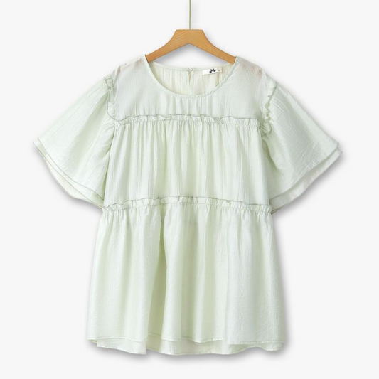 Plusock Plus Size Tiered Tencel Flutter Sleeve Blouse - Green - 6XL - image 0
