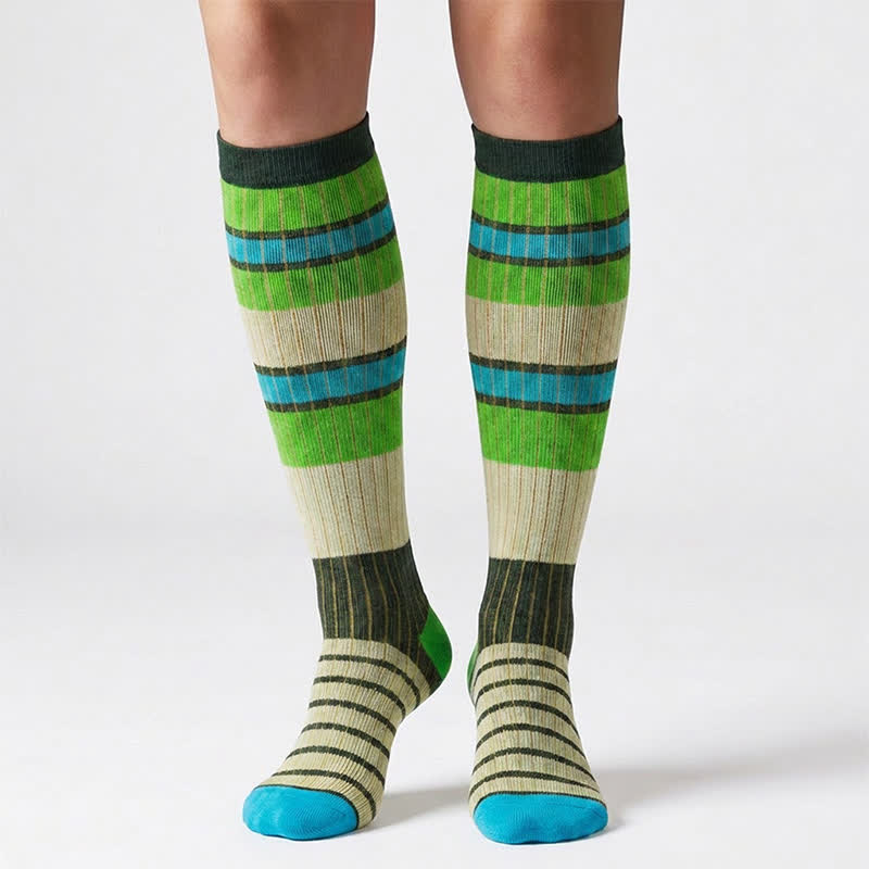 Plusock Colorful Stripe Print Compression Socks(6 Pairs) - image 2