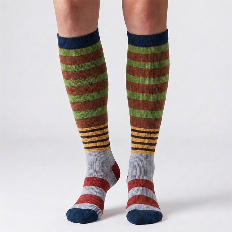 Plusock Colorful Stripe Print Compression Socks(6 Pairs) - image 5