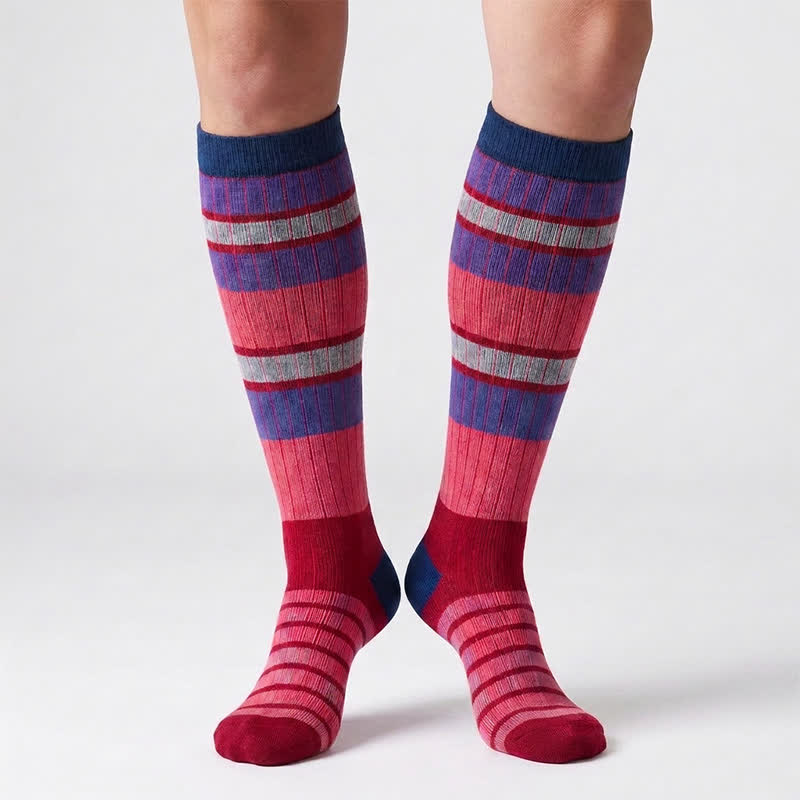 Plusock Colorful Stripe Print Compression Socks(6 Pairs) - image 1