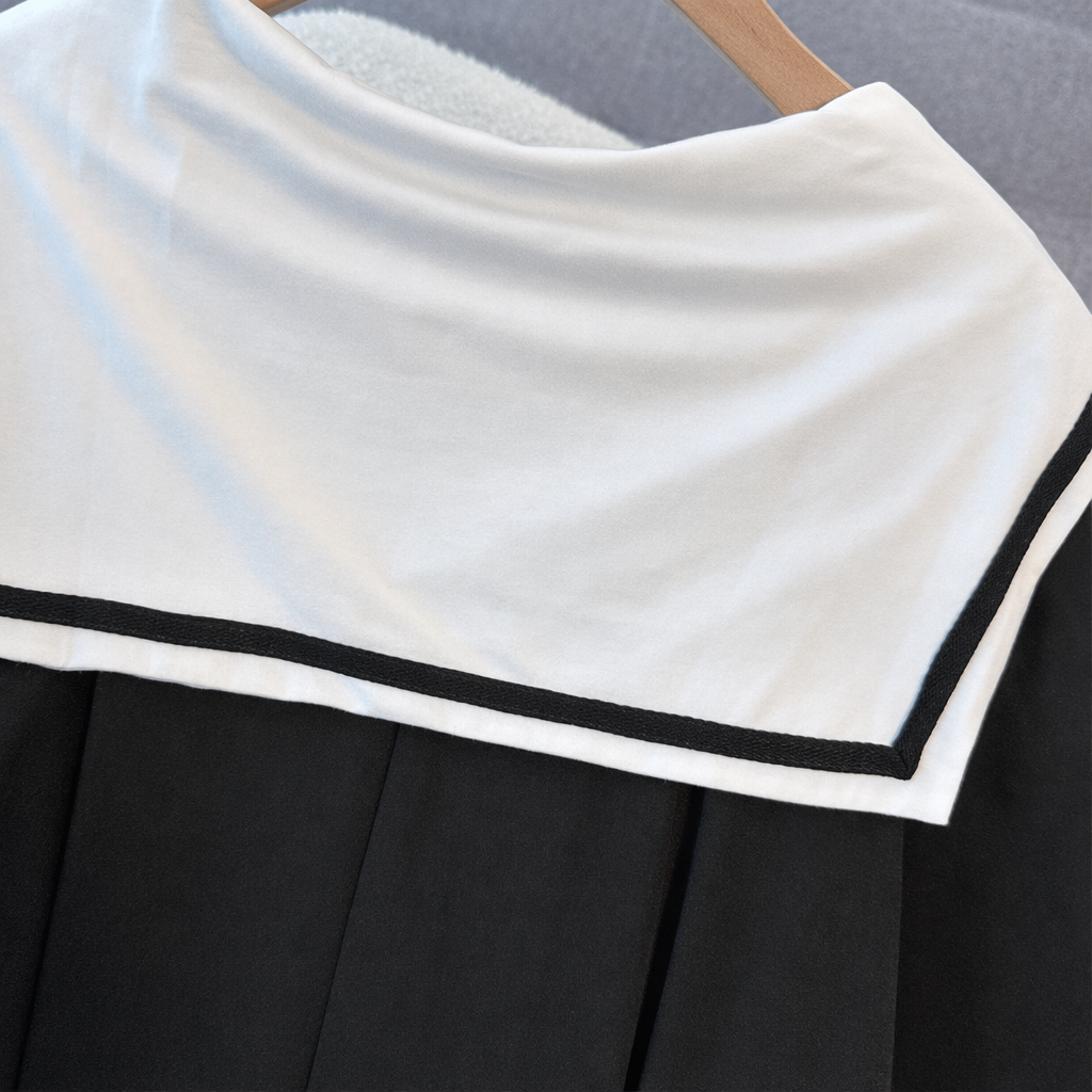 Plusock Plus Size Sailor Collar Cotton Blend Midi Dress - image 3