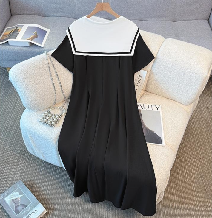 Plusock Plus Size Sailor Collar Cotton Blend Midi Dress - image 6