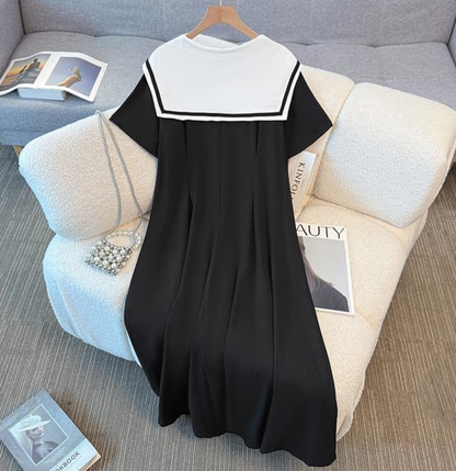 Plusock Plus Size Sailor Collar Cotton Blend Midi Dress - image 6