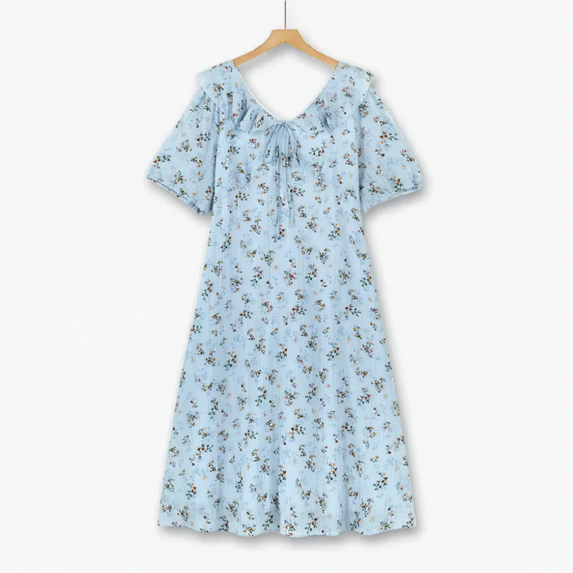 Plusock Plus Size Blue Floral Puff Sleeve Midi Dress - Blue - 6XL - image 0